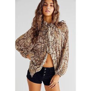 NWT FREE PEOPLE X SPELL & THE GYPSY Sz M MOSSY BLOUSE 1985 BLOUSE HONEYCOMB
